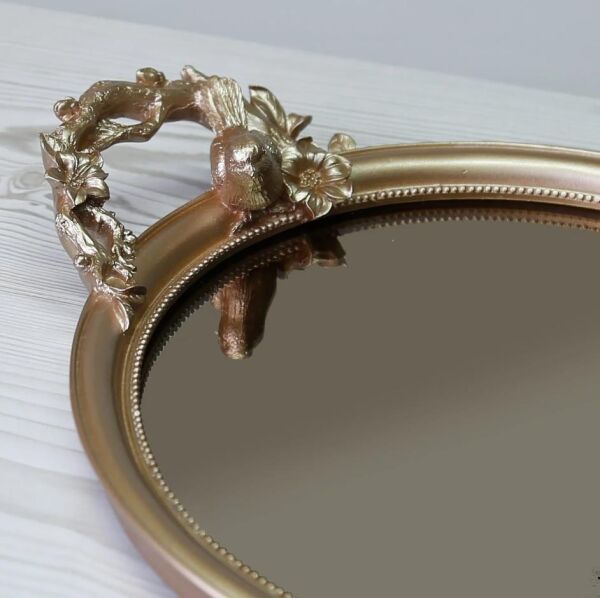 Selim Dekor Velina Aynalı Tepsi Vizon