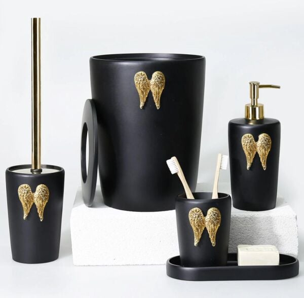 Selim Dekor Wings Banyo Seti Siyah-Altın
