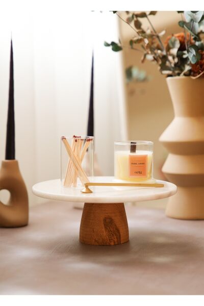 The Mia Marbre Mermer 25 cm Ahşap Ayaklı Beyaz Servis