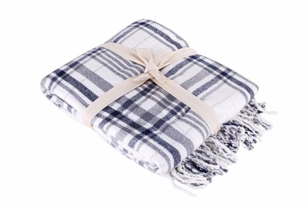 Porland Gri Kareli Simli Battaniye Çift Kişilik