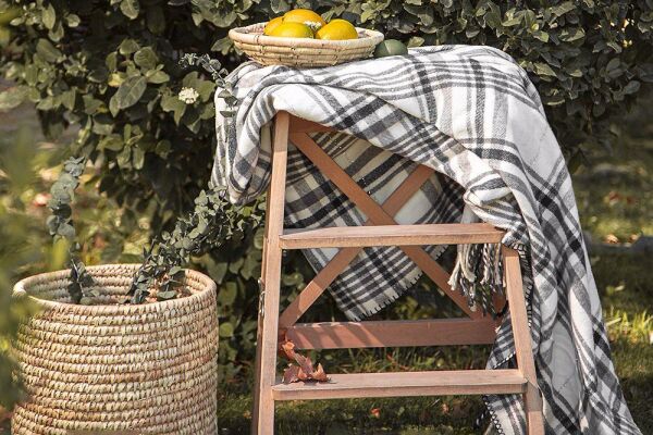 Porland Gri Kareli Simli Battaniye Çift Kişilik
