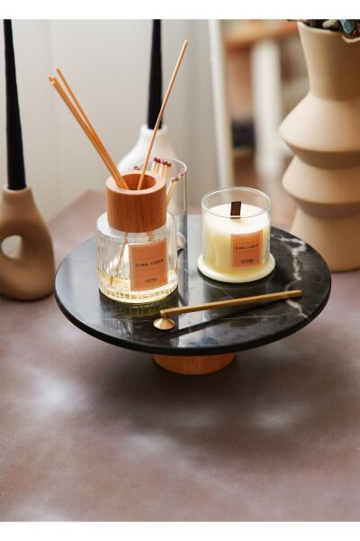 The Mia Marbre Mermer 25 cm Ahşap Ayaklı Siyah Servis