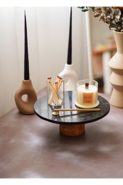 The Mia Marbre Mermer 25 cm Ahşap Ayaklı Siyah Servis