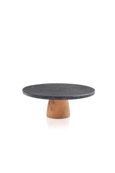 The Mia Marbre Mermer 28 cm Ahşap Ayaklı Siyah Servis