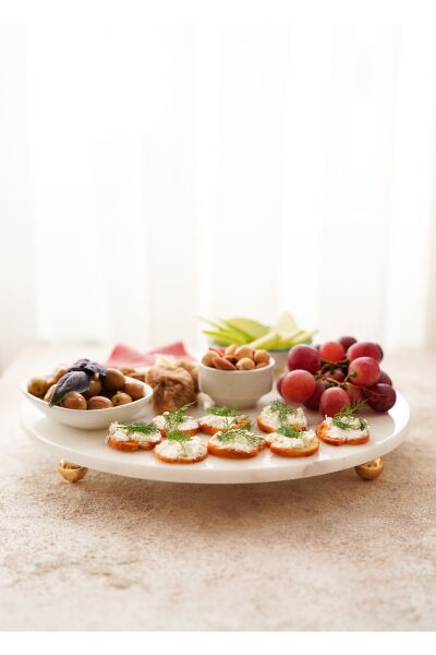 The Mia Marbre Mermer 30 cm Boncuk Ayaklı Beyaz Servis