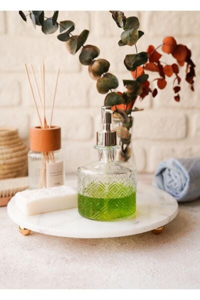 The Mia Marbre Mermer 30 cm Boncuk Ayaklı Beyaz Servis