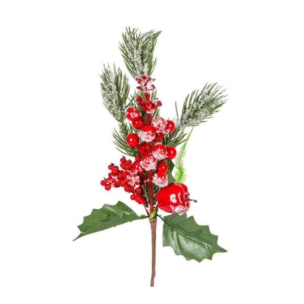Yılbaşı Süsü Pike Berry Elmalı Kar Efektli Kırmızı Yeşil 27 Cm.