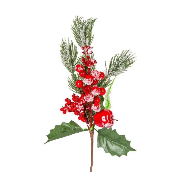 Yılbaşı Süsü Pike Berry Elmalı Kar Efektli Kırmızı Yeşil 27 Cm.