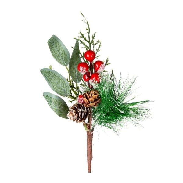 Yılbaşı Süsü Pike Berry Karlı Kırmızı Yeşil 25 Cm.
