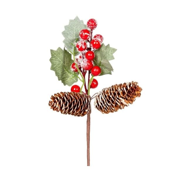 Yılbaşı Süsü Pike Berry Çift Kozalaklı Kırmızı Yeşil 23 Cm.