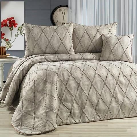 Nazik Home Deri Süet Görünümlü Jakarlı Parma Yatak Örtüsü Bej CK