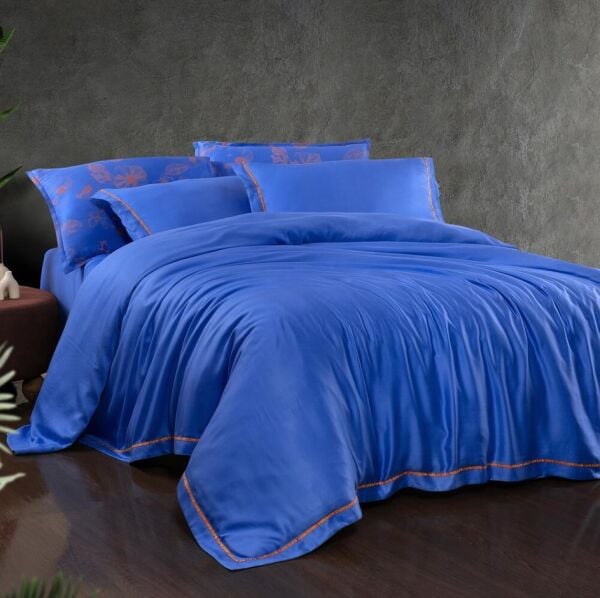 Sarev Adi Mavi Tencel Nevresim Takımı Çift Kişilik 4 Yastık