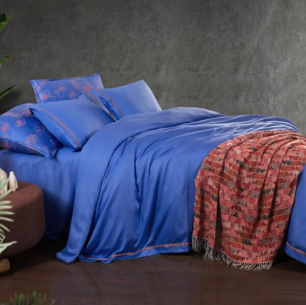 Sarev Adi Mavi Tencel Nevresim Takımı Çift Kişilik 4 Yastık