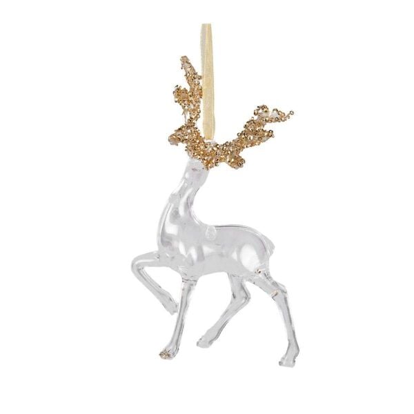 Yılbaşı Süsü Geyik Akrilik Cam Şeffaf 17x9 Cm.