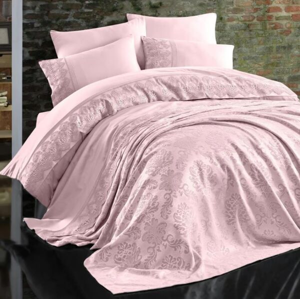 Nazik Home Valeria Dantelli Nevresim Takımı Ve Pike 7 Parça Seti Pudra CK