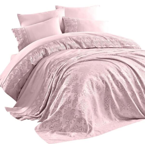 Nazik Home Valeria Dantelli Nevresim Takımı Ve Pike 7 Parça Seti Pudra CK