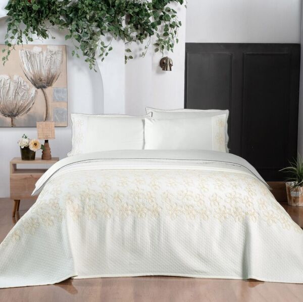 Sarev Shida Havlulu Wedding Pike Seti Çift Kişilik Ekru