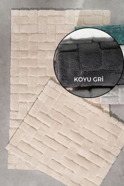 Zebra Casa Felica Pamuk Paspas Seti Koyu Gri