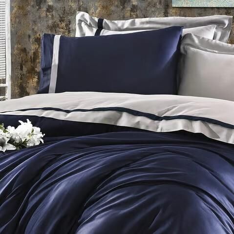 Nazik Home Elite Organik Pamuk Saten 6 Parça Nevresim Takımı Lacivert Çift Kişilik