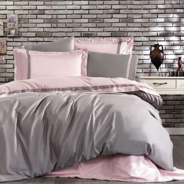 Nazik Home Elite Organik Pamuk Saten 6 Parça Nevresim Takımı Pudra Çift Kişilik