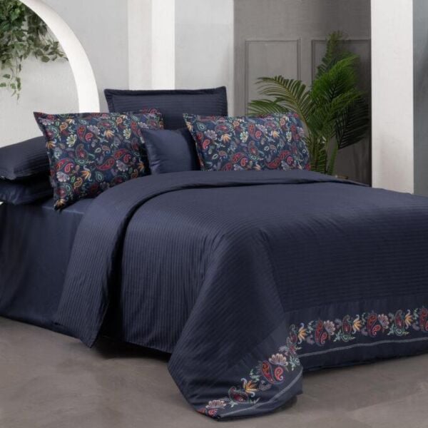 Sarev Tirol Saten Nevresim Takımı King Size 4 Yastık-Lacivert