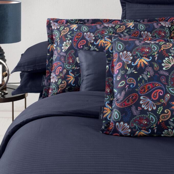 Sarev Tirol Saten Nevresim Takımı King Size 4 Yastık-Lacivert