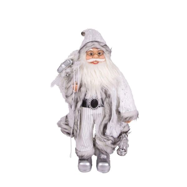 Yılbaşı Noel Baba Beyaz Hediye Çuvallı Fenerli Gümüş Gri 45 Cm.