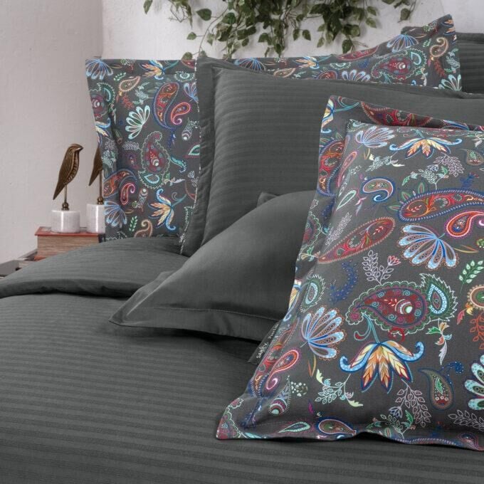 Sarev Tirol Saten Nevresim Takımı King Size 4 Yastık-Gri