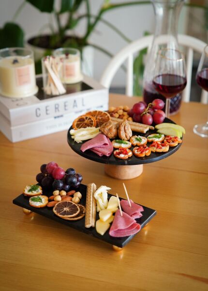 The Mia Marbre Mermer Boncuk Ayaklı Servis 25x12 cm Siyah