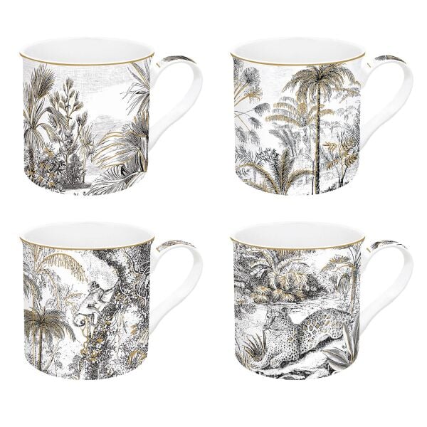 Easy Life Retro Jungle Fine China Porselen 4'lü Kulplu Bardak 300 ml