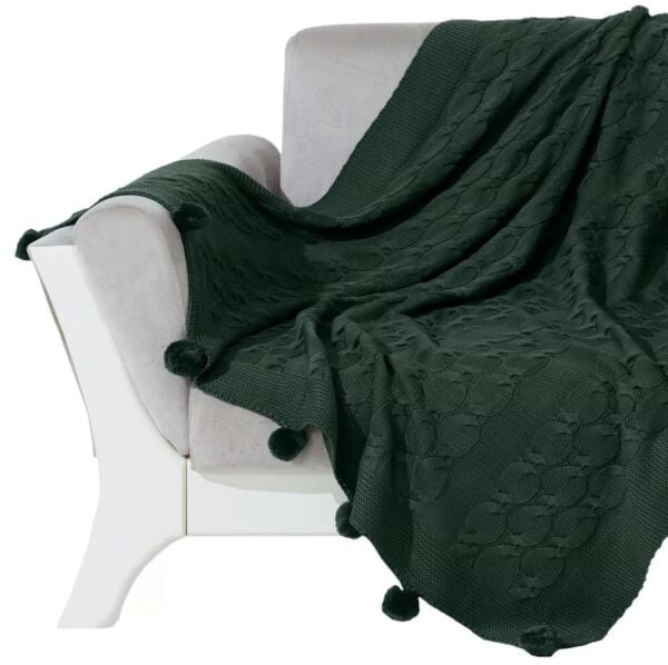Nazik Home Ponponlu Dekoratif Bella TV Diz Battaniyesi Yeşil 130X170