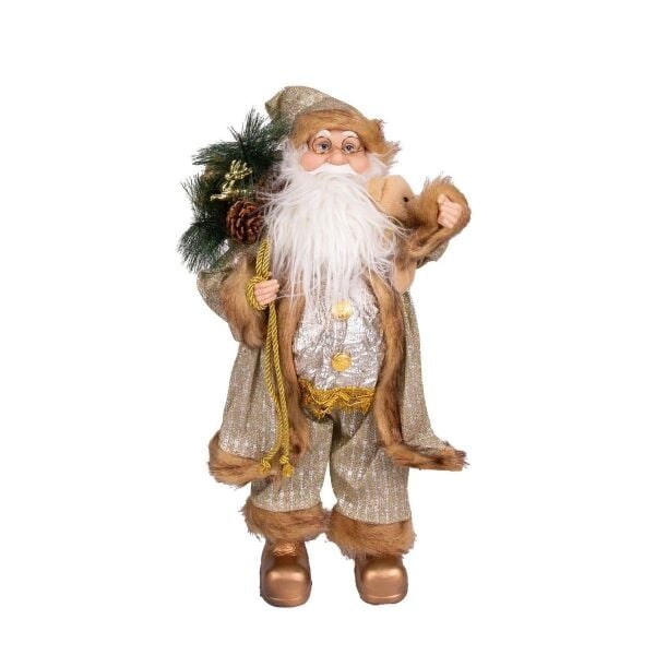 Yılbaşı Noel Baba Hediye Çuvallı Pelüş Ayı Dekorlu Gold 45 Cm.