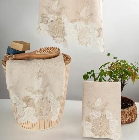 Nazik Home Floransa Dantelli Pamuk Havlu Bej 50X90