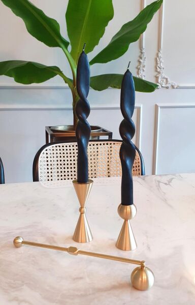 The Mia Burgu Şamdan Mumu 2'li Set 25 cm - Black