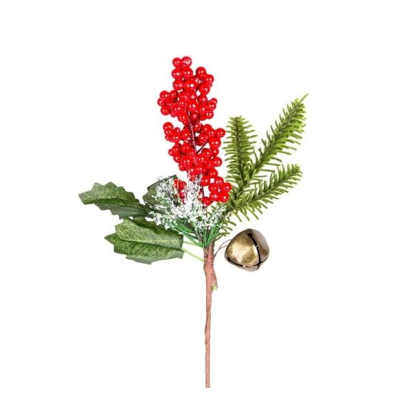 Yılbaşı Çiçeği Karlı Pike Berry Çanlı Kırmızı Yeşil 30 Cm.