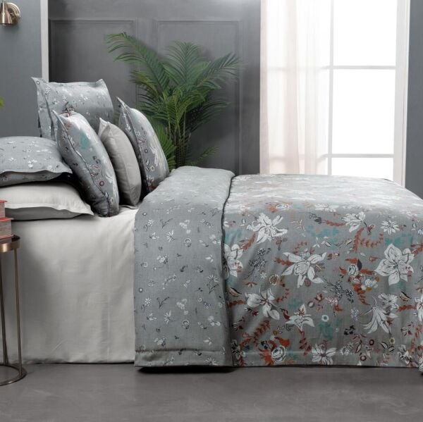 Sarev Portlan Saten Nevresim Takımı Çift Kişilik 4 Yastık-Gri