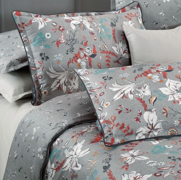 Sarev Portlan Saten Nevresim Takımı Çift Kişilik 4 Yastık-Gri