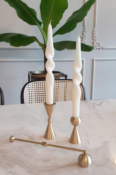 The Mia Burgu Şamdan Mumu 2'li Set 25 cm - Krem