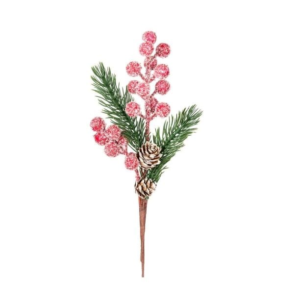 Yılbaşı Süsü Pike Berry Karlı Kozalaklı Kırmızı Yeşil 30 Cm.