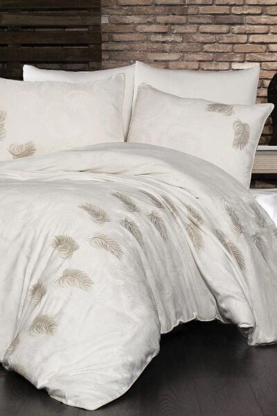 Nazik Home Belissa Nakışlı Pamuk Saten 6 Parça Nevresim Takımı Krem Çift Kişilik