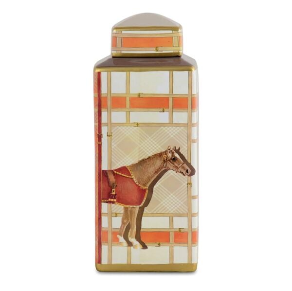 Baci Milano Horses Kavanoz Porselen 15x15x37 cm - Düz Desenli