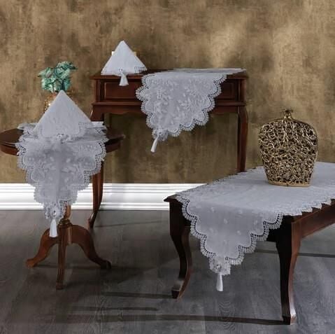 Nazik Home Clara Dantelli Leke Tutmaz 5 Parça Salon Oda Takımı Gri Standart