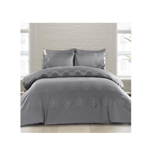 Nazik Home Elsa Jakar Desenli Pamuk Saten 6 Parça Nevresim Takımı Antrasit Çift Kişilik