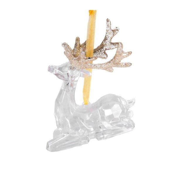 Yılbaşı Süsü Oturan Geyik Akrilik Cam 9x8 Cm.