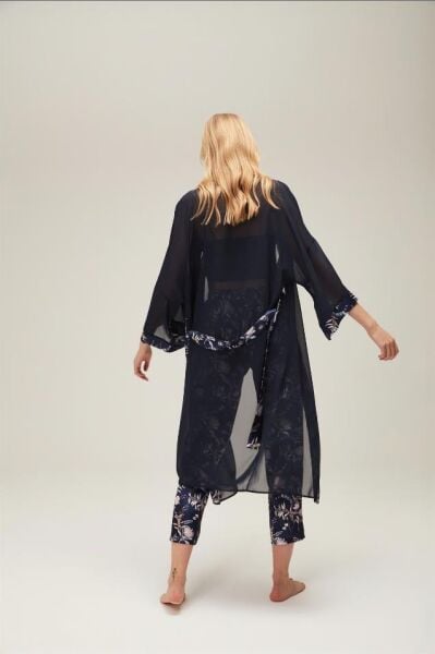 Nazik Home Mia Sabahlık Pantolon Büstiyer 3'lü Takım Lacivert L