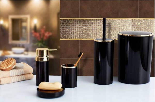 Primanova Lenox Banyo Seti Siyah Altın Çerçeve