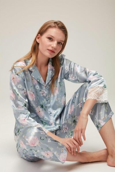 Nazik Home Liva Dantelli Pijama Takımı Açık Mavi S