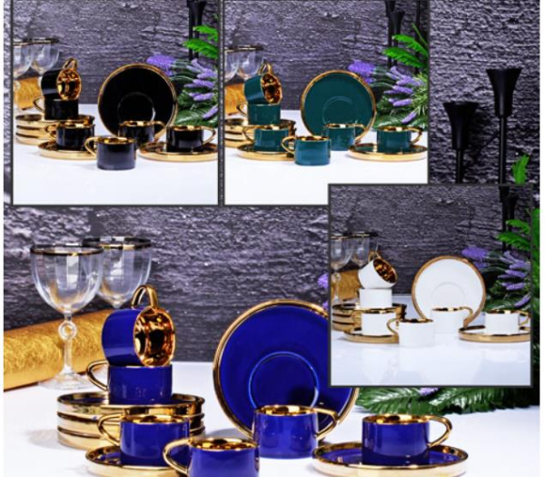 Kosova İst-85 Porselen 90cc 6'lı Büyük Tabak Fincan Takımı 4 Renk