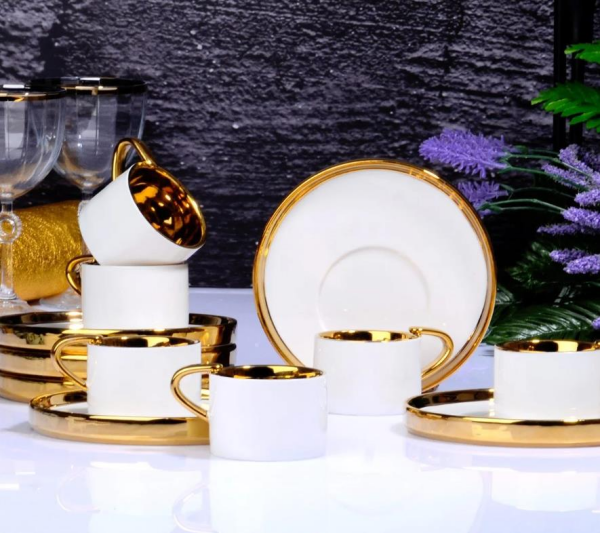 Kosova İst-85 Porselen 90cc 6'lı Büyük Tabak Fincan Takımı 4 Renk