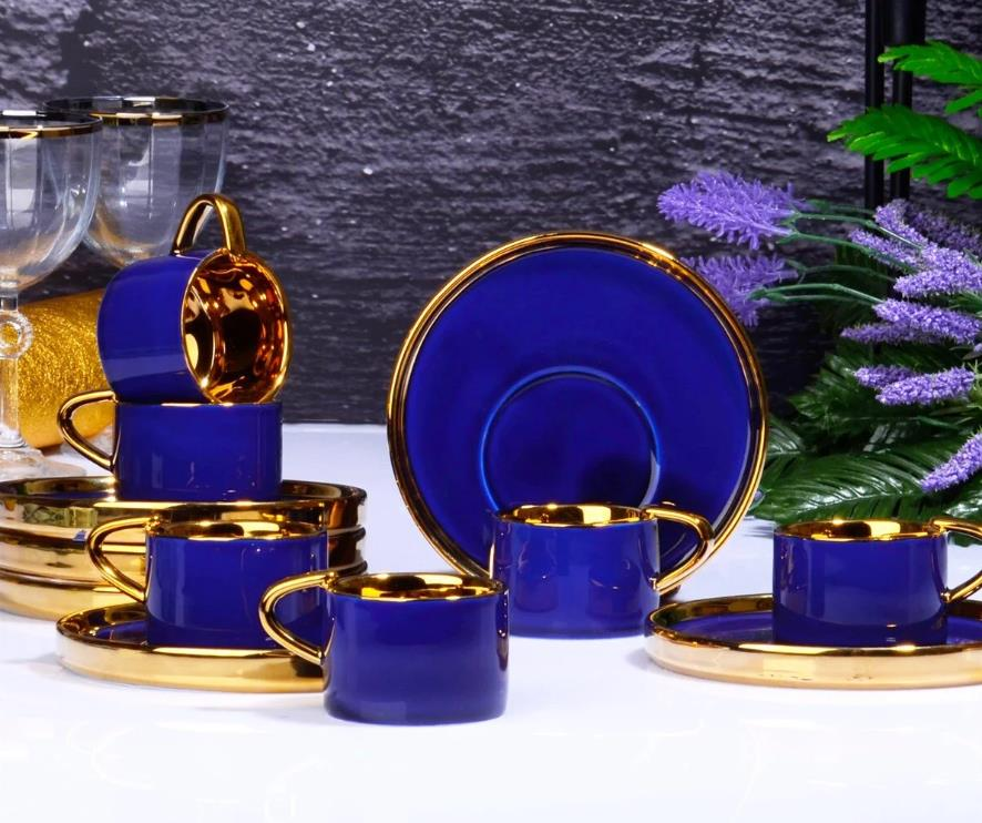 Kosova İst-85 Porselen 90cc 6'lı Büyük Tabak Fincan Takımı 4 Renk